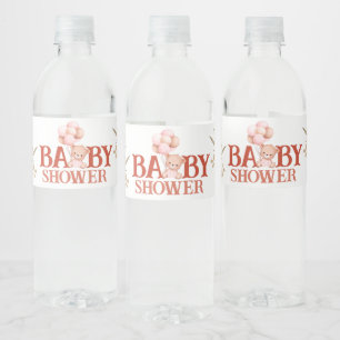 Étiquette Pour Bouteilles D'eau Baby shower d'ours blanc et rose
