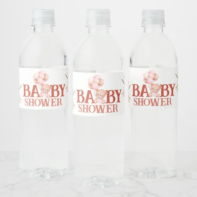Étiquette Pour Bouteilles D'eau Baby shower d'ours blanc et rose (Bouteilles)