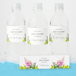 Étiquette Pour Bouteilles D'eau Baby Shower écriture fleurs sauvages lumineuses ro