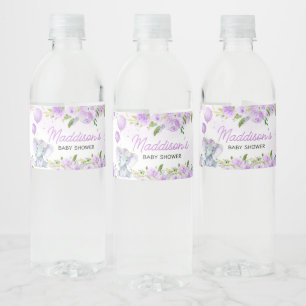 Étiquette Pour Bouteilles D'eau Baby shower Eléphant Floral Violet