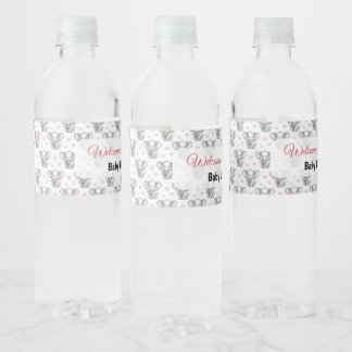 Étiquette Pour Bouteilles D'eau Baby Shower Éléphant Rose Aquarelle