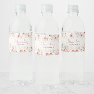 Étiquette Pour Bouteilles D'eau Baby shower en laiton rose Pampas