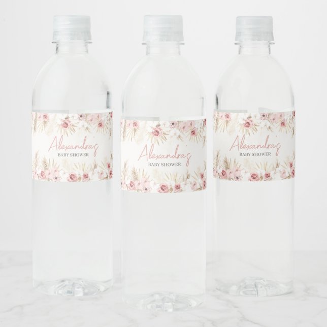 Étiquette Pour Bouteilles D'eau Baby shower en laiton rose Pampas (Bouteilles)