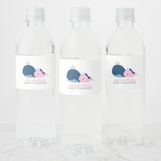 Étiquette Pour Bouteilles D'eau Baby shower fille baleine rose (Bouteilles)
