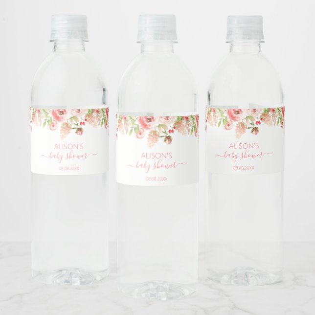 Étiquette Pour Bouteilles D'eau Baby Shower Fille de Floral de Rose Rose Greenery (Bouteilles)