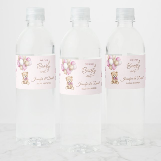 Étiquette Pour Bouteilles D'eau Baby shower Fille en Teddy Rose (Bouteilles)