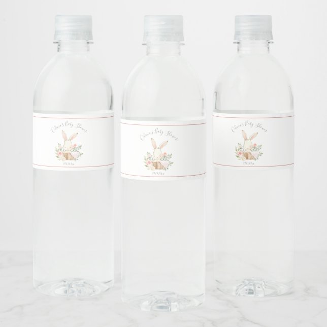 Étiquette Pour Bouteilles D'eau Baby shower fille lapin rose roux lapin lapin (Bouteilles)