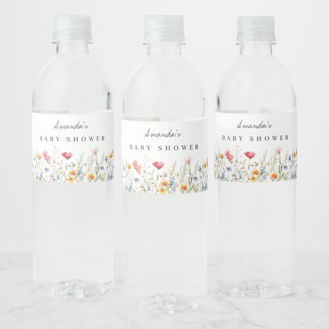 Étiquette Pour Bouteilles D'eau Baby-Shower Fleur de Printemps Aquarelle (Bouteilles)