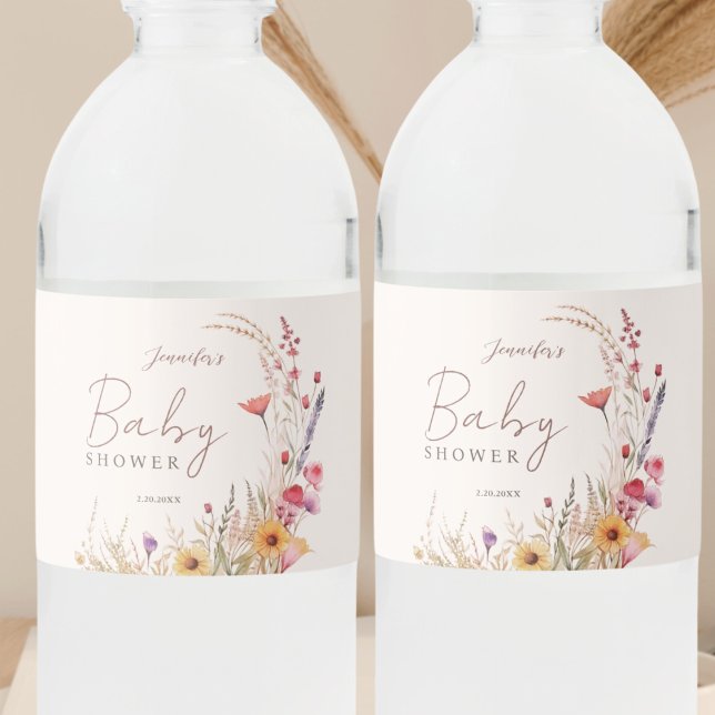 Étiquette Pour Bouteilles D'eau Baby shower fleur sauvage Boho (Créateur téléchargé)