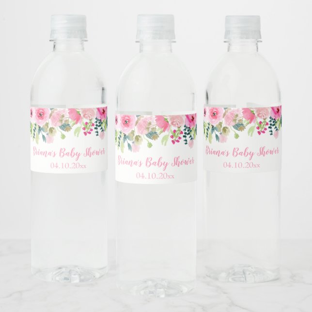 Étiquette Pour Bouteilles D'eau Baby shower Floral rose moderne (Bouteilles)