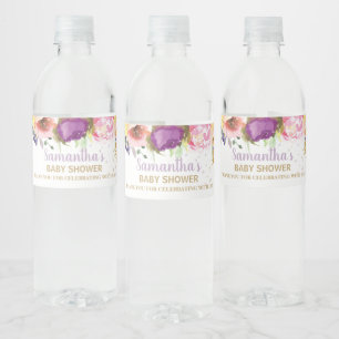 Étiquette Pour Bouteilles D'eau Baby shower floral rose violet fée
