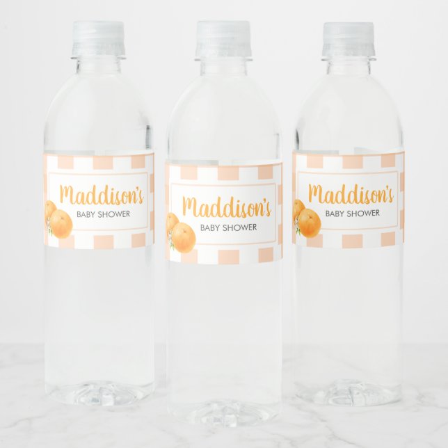 Étiquette Pour Bouteilles D'eau Baby-Shower Gingham Orange (Bouteilles)