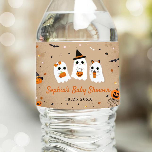 Étiquette Pour Bouteilles D'eau Baby shower Halloween Cute Ghost (Créateur téléchargé)