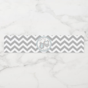 Étiquette Pour Bouteilles D'eau Baby shower jumeau de garçons de Chevron