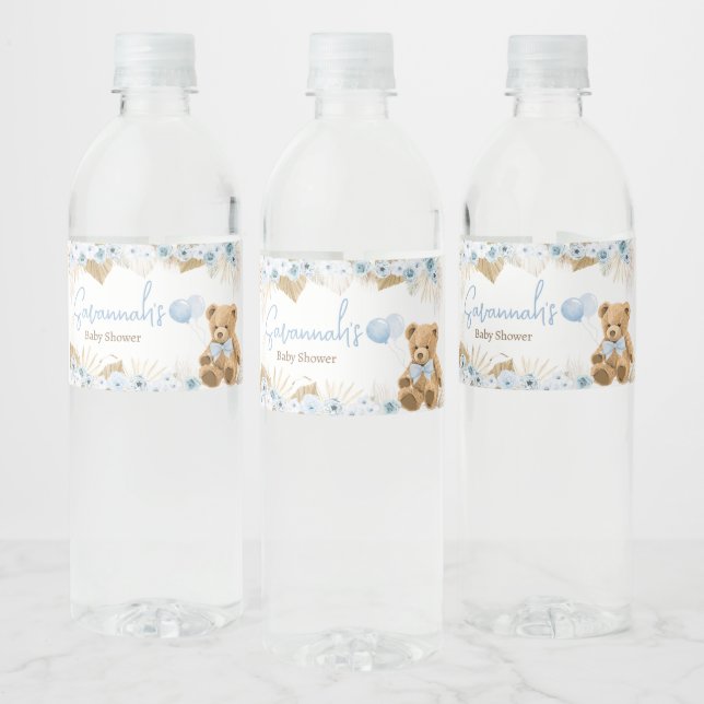 Étiquette Pour Bouteilles D'eau Baby shower Ours Bleu Boho (Bouteilles)