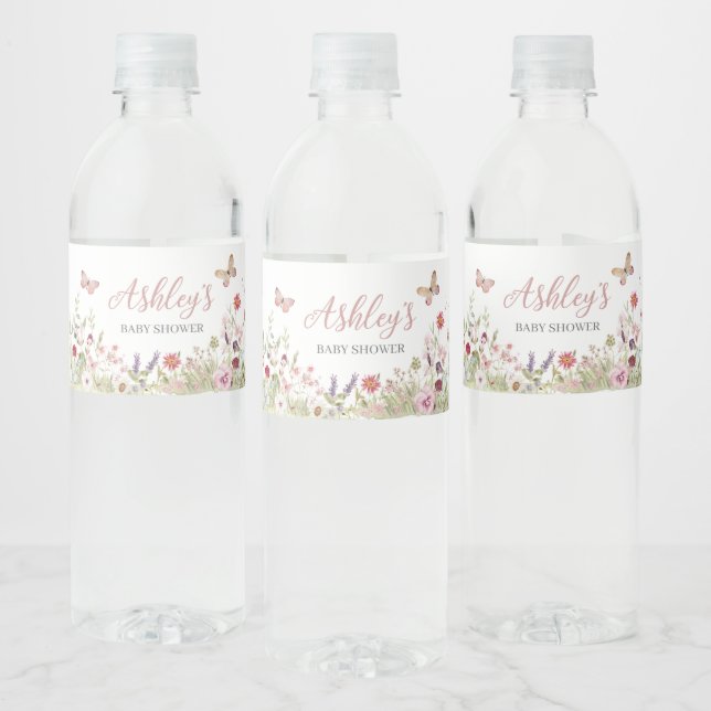Étiquette Pour Bouteilles D'eau Baby shower papillon fleur sauvage (Bouteilles)