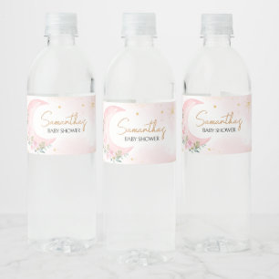 Étiquette Pour Bouteilles D'eau Baby shower rose lune et étoiles