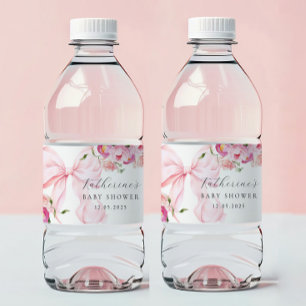Étiquette Pour Bouteilles D'eau Baby Shower Rose Ruban Rose Floral