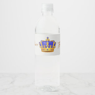 Étiquette Pour Bouteilles D'eau Baby shower Royal Blue and Gold Crown Prince