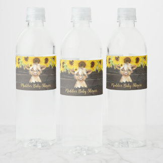 Étiquette Pour Bouteilles D'eau Baby shower rustique de la vache de Sunflower High