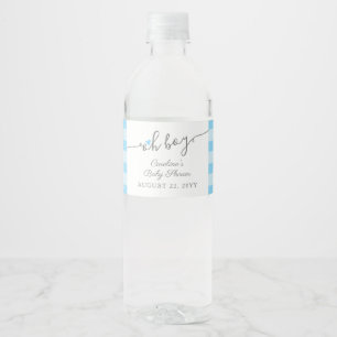Étiquette Pour Bouteilles D'eau Baby shower simple Blue Heart Boy