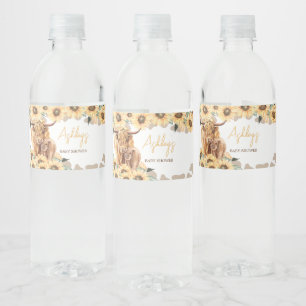Étiquette Pour Bouteilles D'eau Baby shower Sunflower Highland Cow