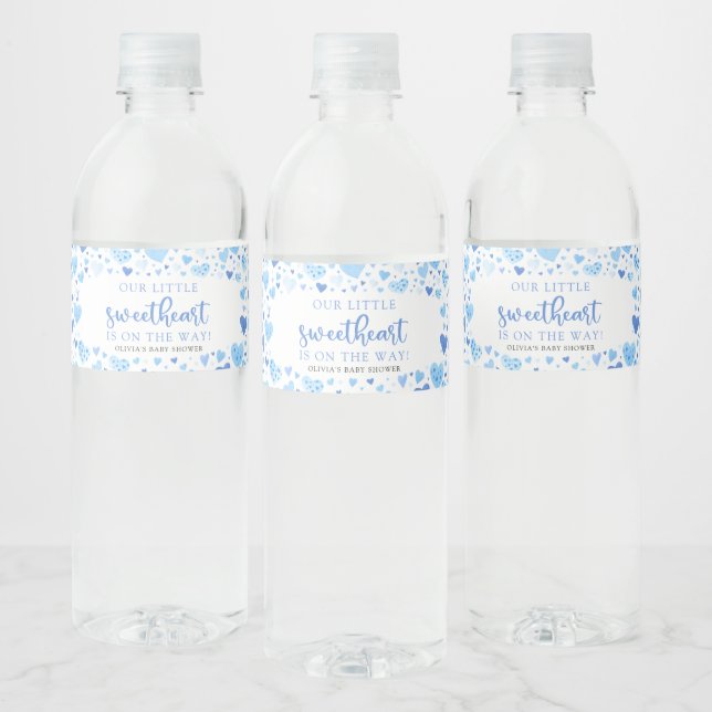 Étiquette Pour Bouteilles D'eau Baby shower Valentine Blue Little Sweetheart (Bouteilles)