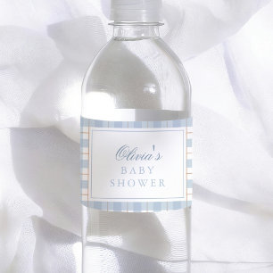Étiquette Pour Bouteilles D'eau Baby Shower Vintage Gingham Bleu