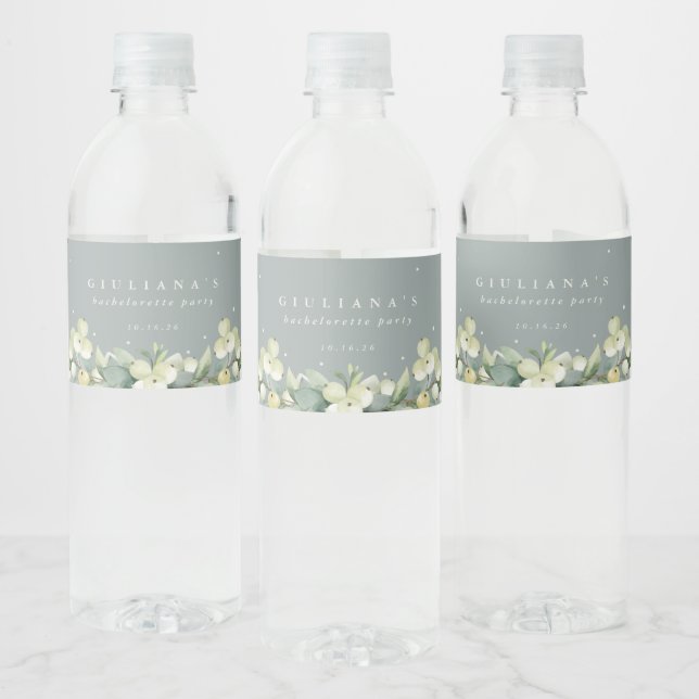 Étiquette Pour Bouteilles D'eau Bachelorette/Douche Eucalyptus & Snowberry Vert (Bouteilles)