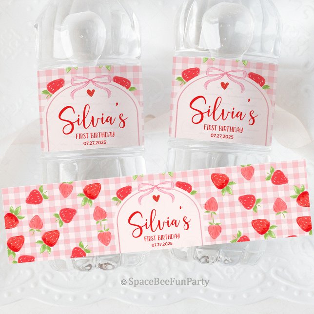 Étiquette Pour Bouteilles D'eau Baie Fraise (berry strawberry water bottle label, strawberry water bottle label, berry party drink label, strawbe)