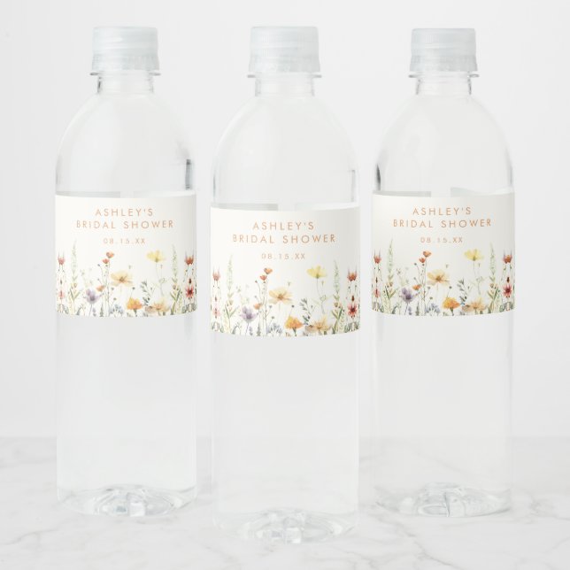Étiquette Pour Bouteilles D'eau Baigne de mariage floral sauvage rustique (Bouteilles)