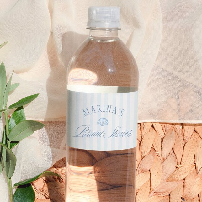 Étiquette Pour Bouteilles D'eau Baigneuse de mariage côtier de Seashell (Créateur téléchargé)
