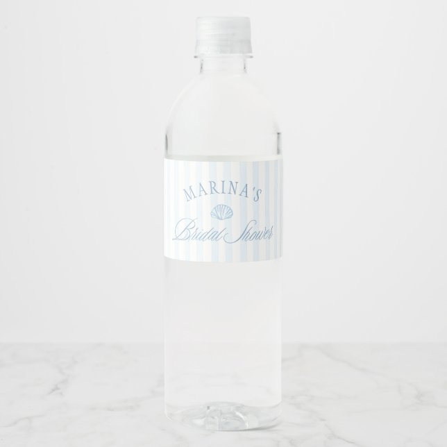 Étiquette Pour Bouteilles D'eau Baigneuse de mariage côtier de Seashell (Devant)