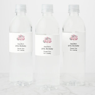 Étiquette Pour Bouteilles D'eau Ballons parties scintillant Anniversaire rose et a