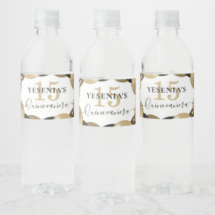 Étiquette Pour Bouteilles D'eau Balloon de Quinceanera Noire à étincelles en or