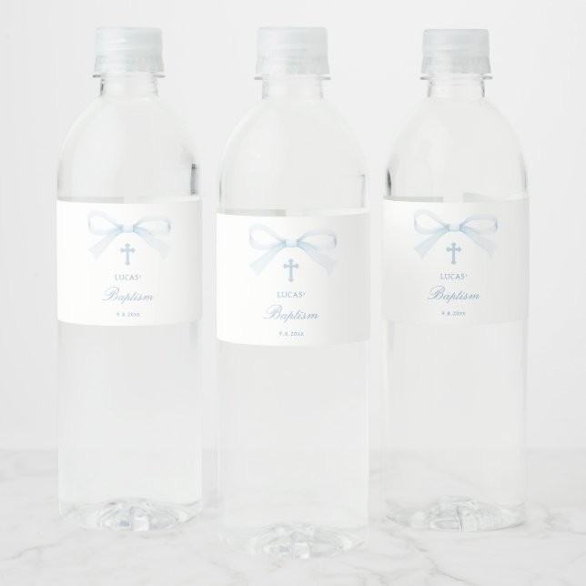 Étiquette Pour Bouteilles D'eau Baptême à l'arc bleu aquarelle (Bouteilles)