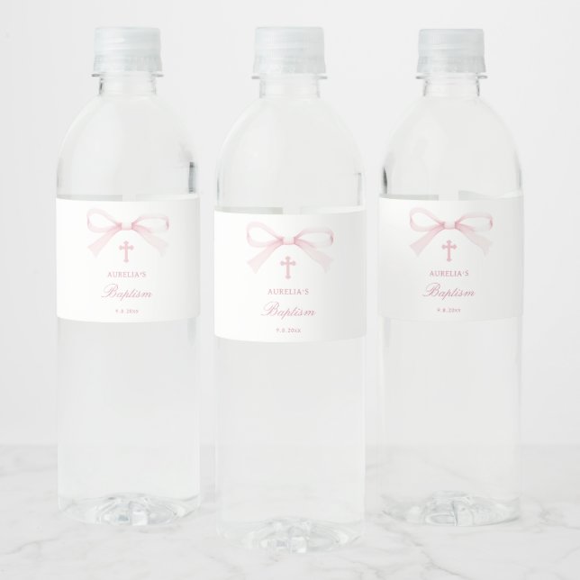 Étiquette Pour Bouteilles D'eau Baptême à l'arc rose aquarelle (Bouteilles)