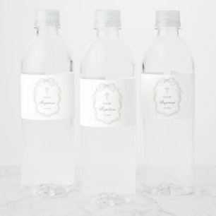 Étiquette Pour Bouteilles D'eau Baptême Baby's Breath Ruban Blanc