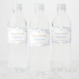Étiquette Pour Bouteilles D'eau baptême bébé garçon crête bleu aquarelle