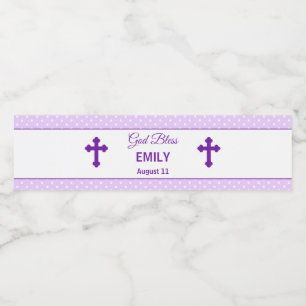 Étiquette Pour Bouteilles D'eau Baptême Christening Purple Bottle Purple Polka Dot