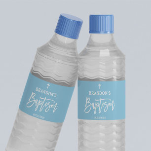 Étiquette Pour Bouteilles D'eau Baptême de garçon bleu moderne