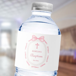 Étiquette Pour Bouteilles D'eau Baptême du cadre de ruban rose