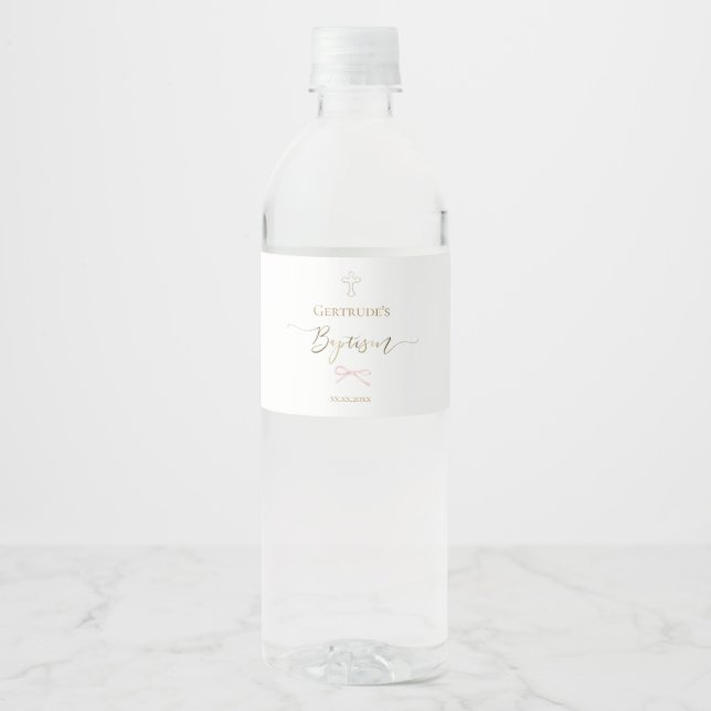 Étiquette Pour Bouteilles D'eau Baptême petit arc rose (Devant)