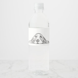Étiquette Pour Bouteilles D'eau basset hound noir blanc simple yeux de chiot