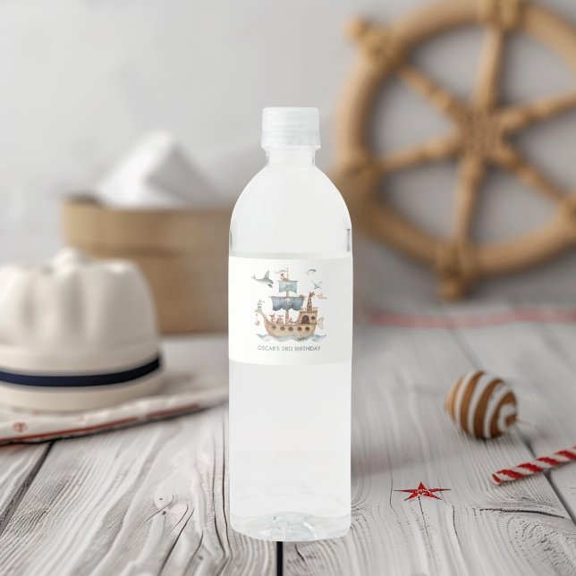 Étiquette Pour Bouteilles D'eau Bateau pirate avec Animaux Fête des enfants (Créateur téléchargé)