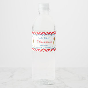 Étiquette Pour Bouteilles D'eau Bébé baseball chevron rouge et blanc