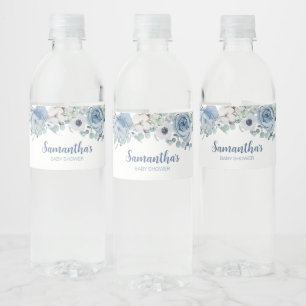 Étiquette Pour Bouteilles D'eau Bébé bleu dans le Baby shower en fleur