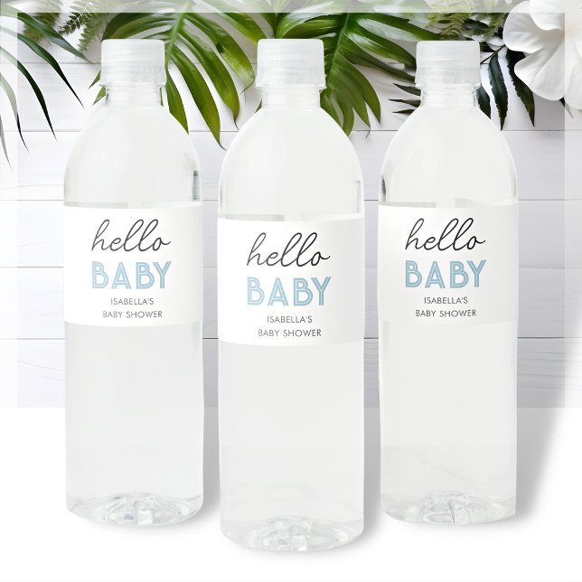 Étiquette Pour Bouteilles D'eau Bébé Bonjour bleu | BABY SHOWER (Créateur téléchargé)