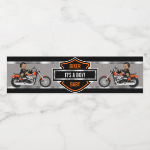 Étiquette Pour Bouteilles D'eau Bébé Motard Orange Bouclier Noir