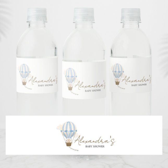 Étiquette Pour Bouteilles D'eau Bébé ours bleu bohème  (Oh Baby Bear Baby Shower Bottle Label)